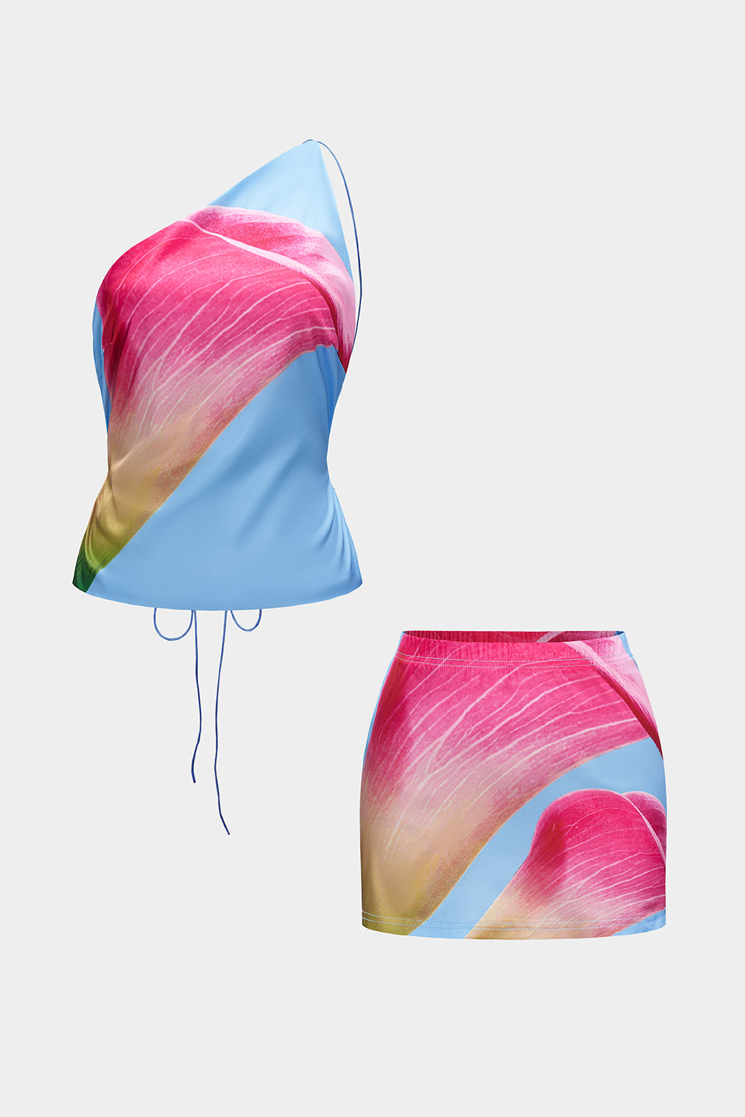 Abstract Print Backless Top and Skirt Set 