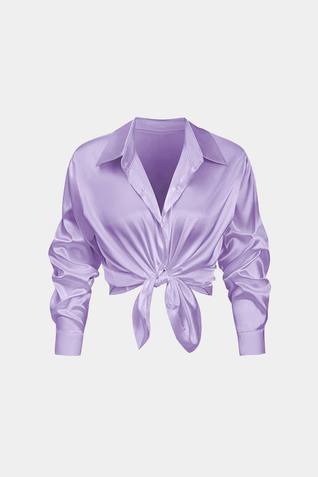 Basic solid satin shirt with long sleeves 