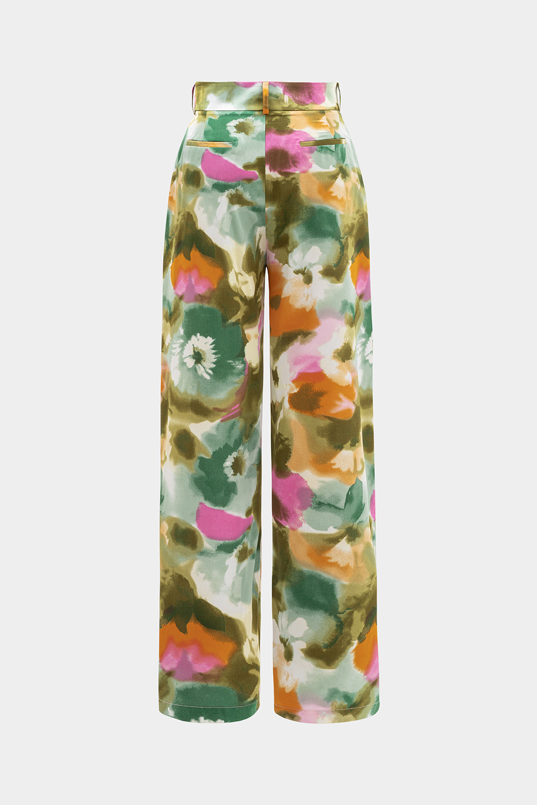 Abstract print Satin High Waist Wide Leg pants 