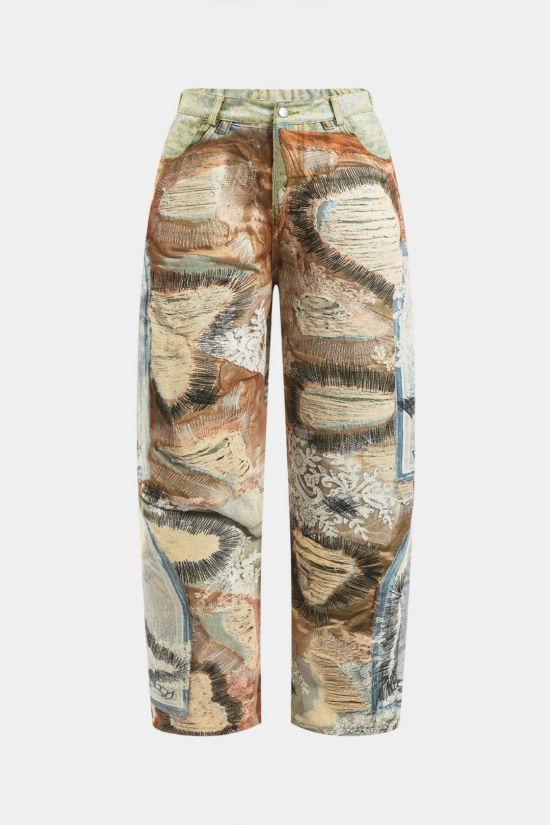 Abstract print button pants pants 