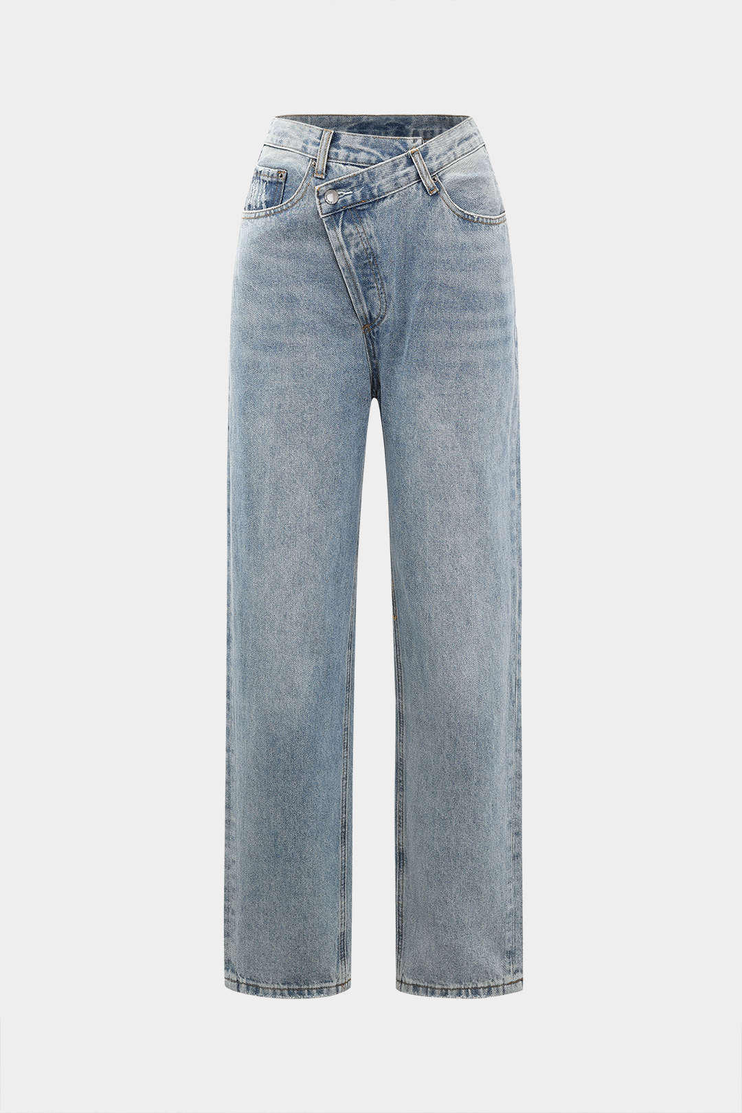Asymmetrical waist straight leg jeans 
