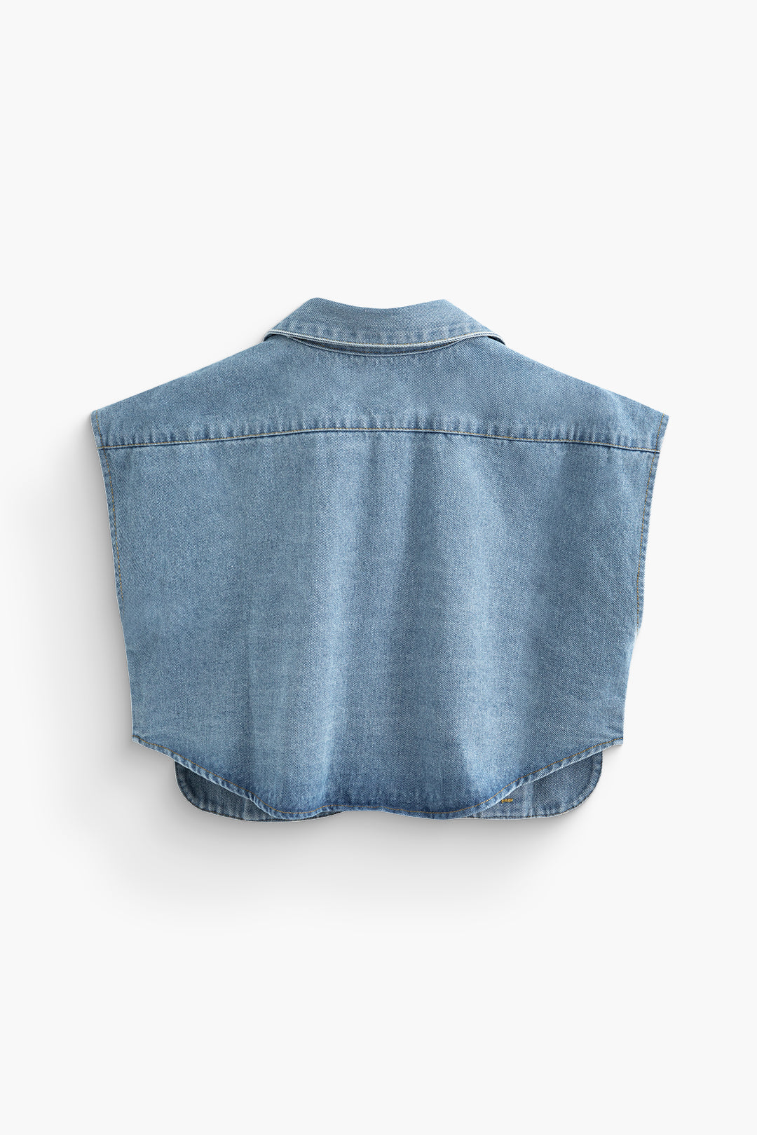 Asymmetrical cropped denim vest with button closure and flap pocket 