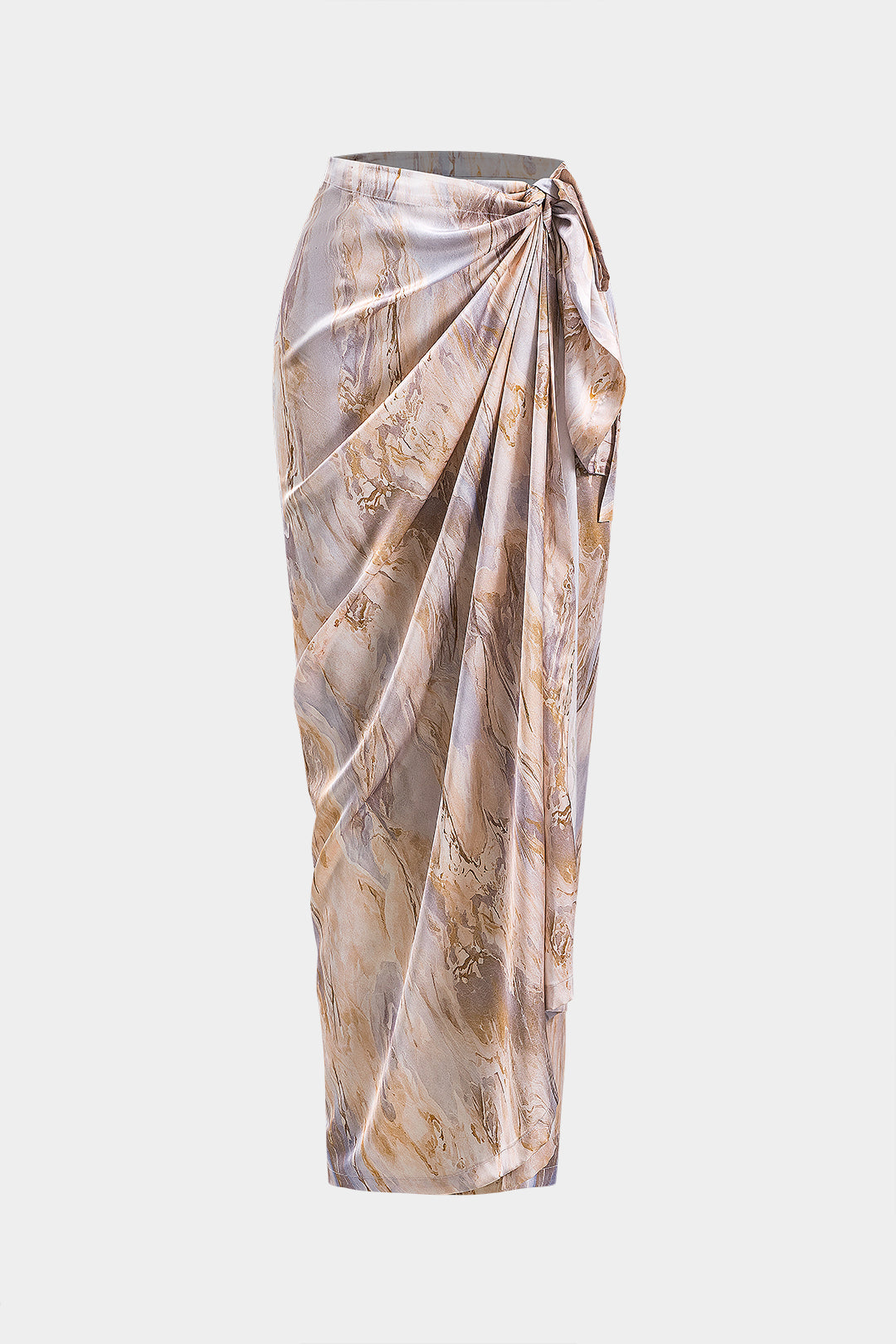 Abstract print pleated satin tie front skirt 