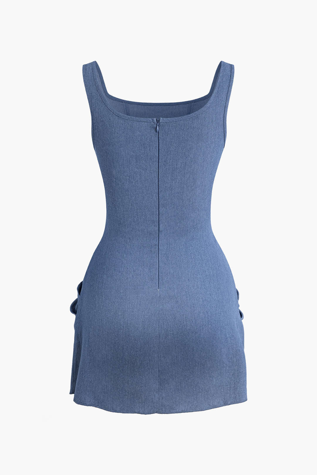 Denim tank dress with 3D flower and ruffles 