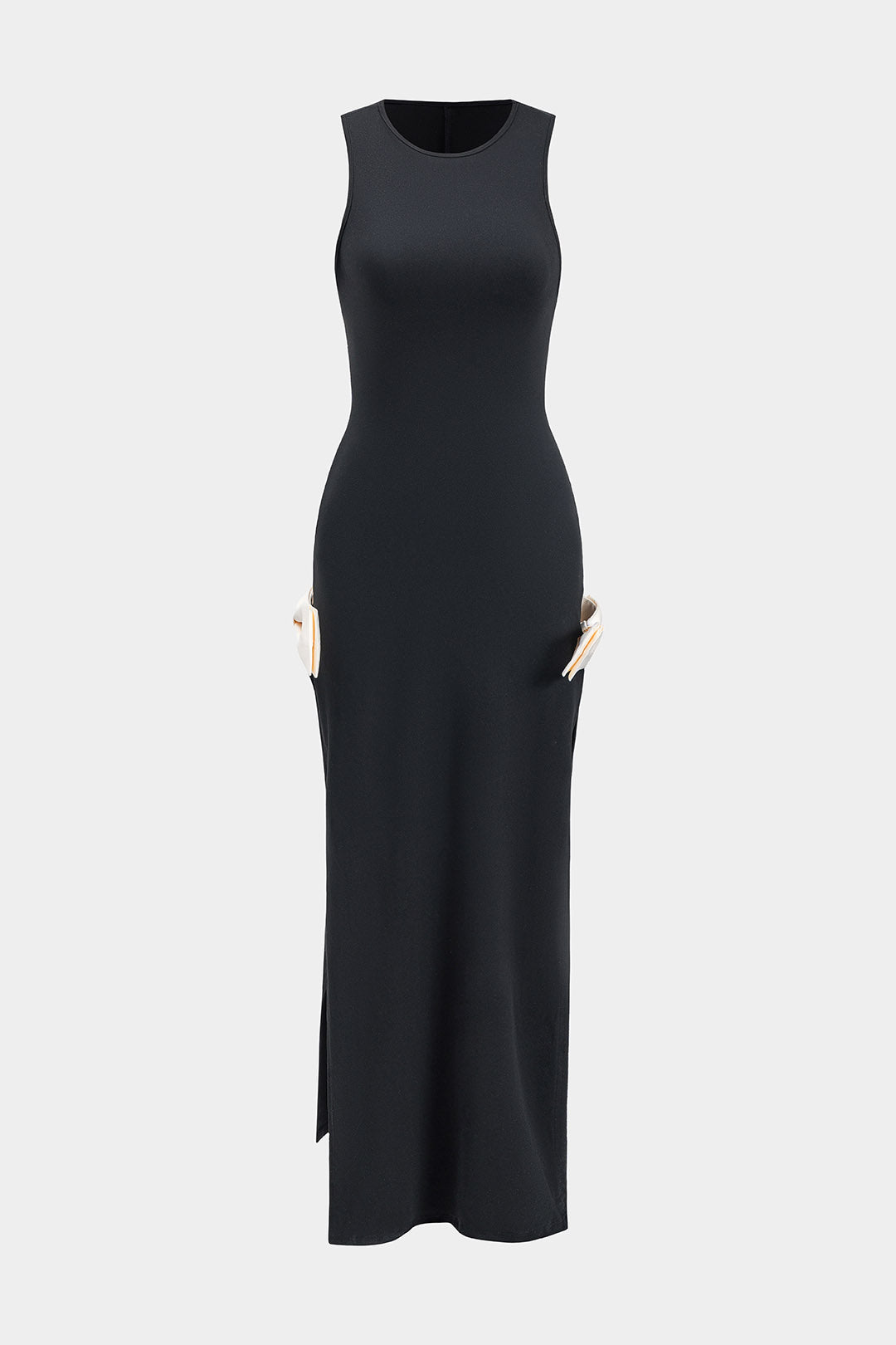 Bow sleeveless slit maxi dress 
