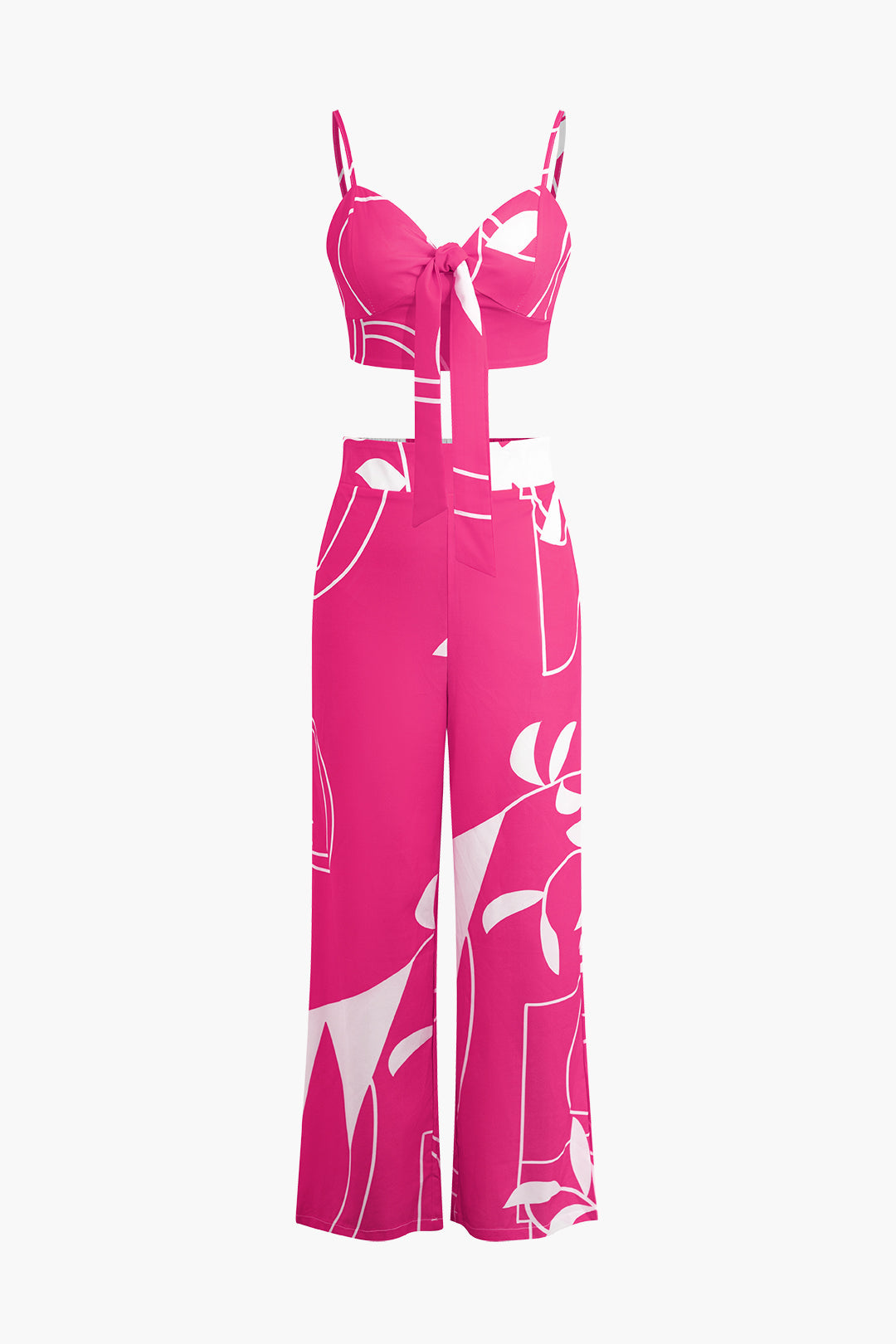 Bamboo leaf print cami top and pants set 