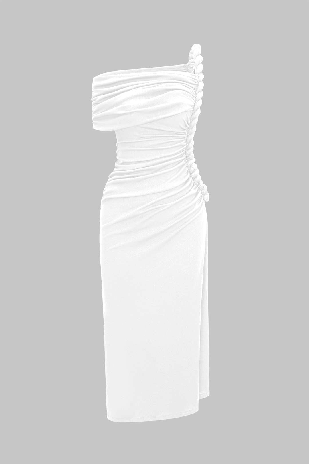 Asymmetrical Shoulder Ruched Twist Knot Sleeveless Maxi Dress 