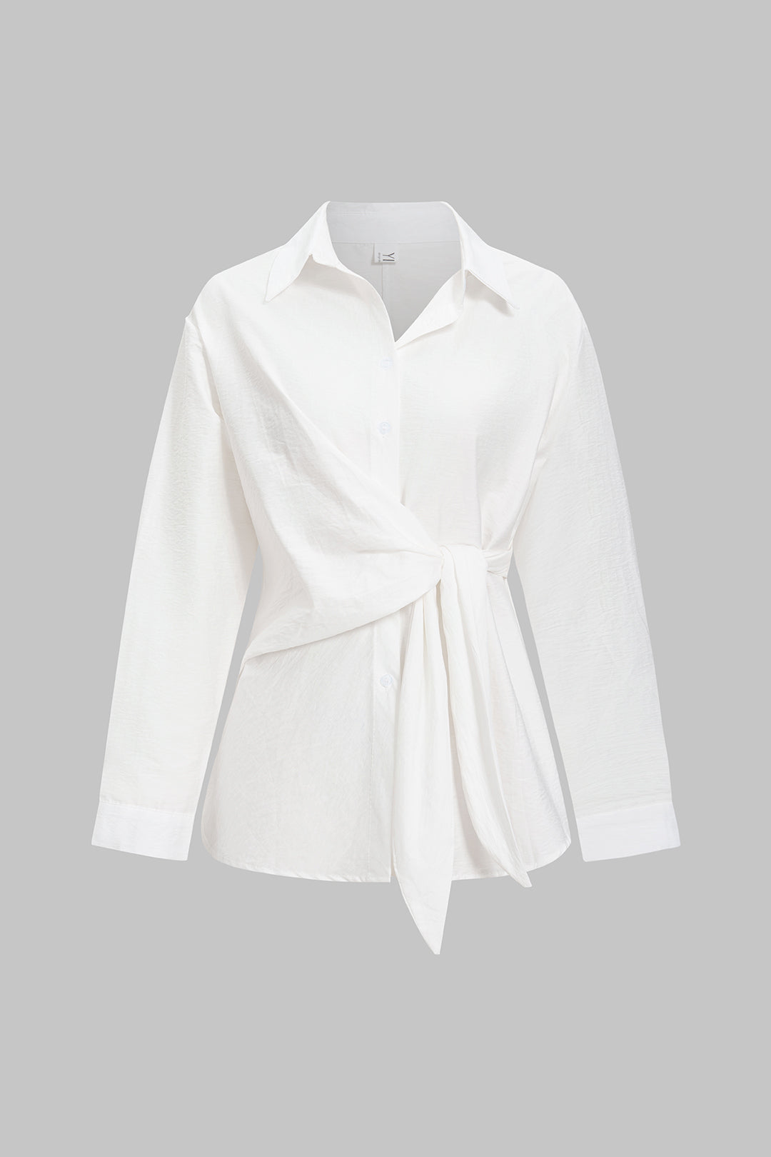 Asymmetrical Tie-Front Button Long-Sleeve Shirt 