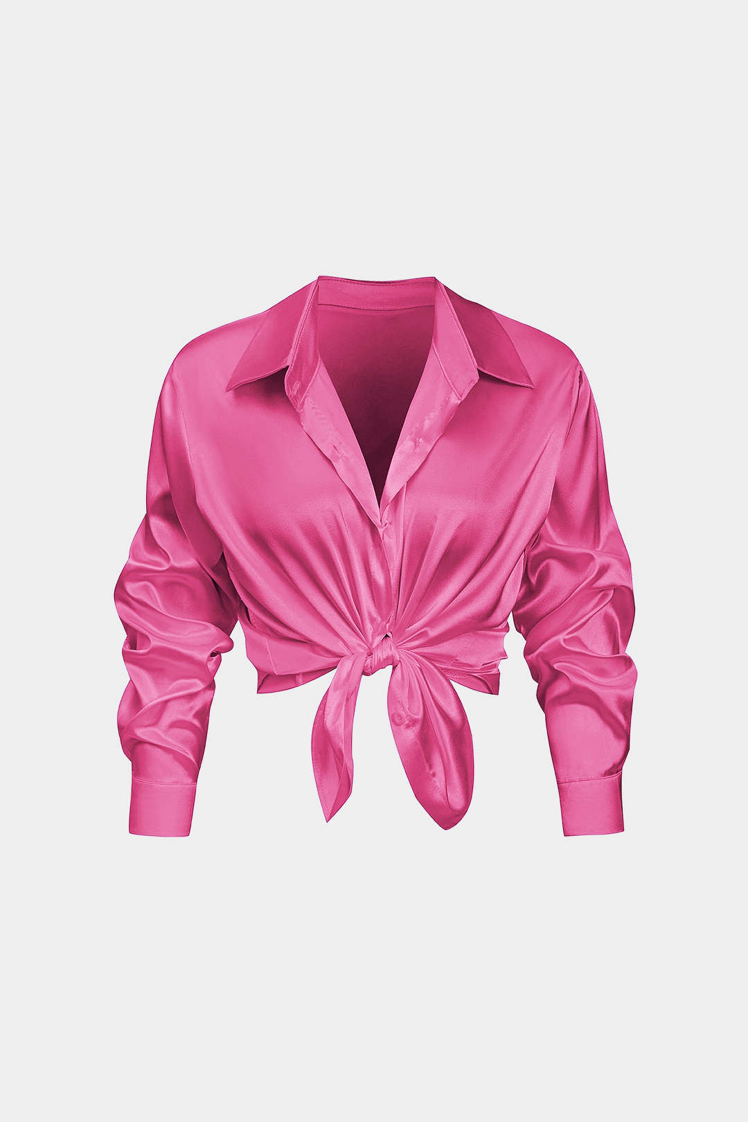 Basic solid satin shirt with long sleeves 
