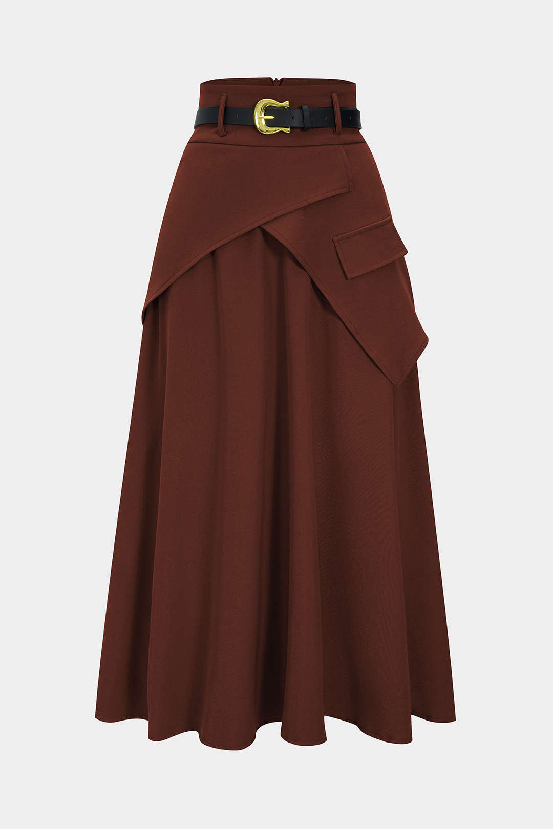 Belted Asymmetrical Ruched High Waist Skirt 