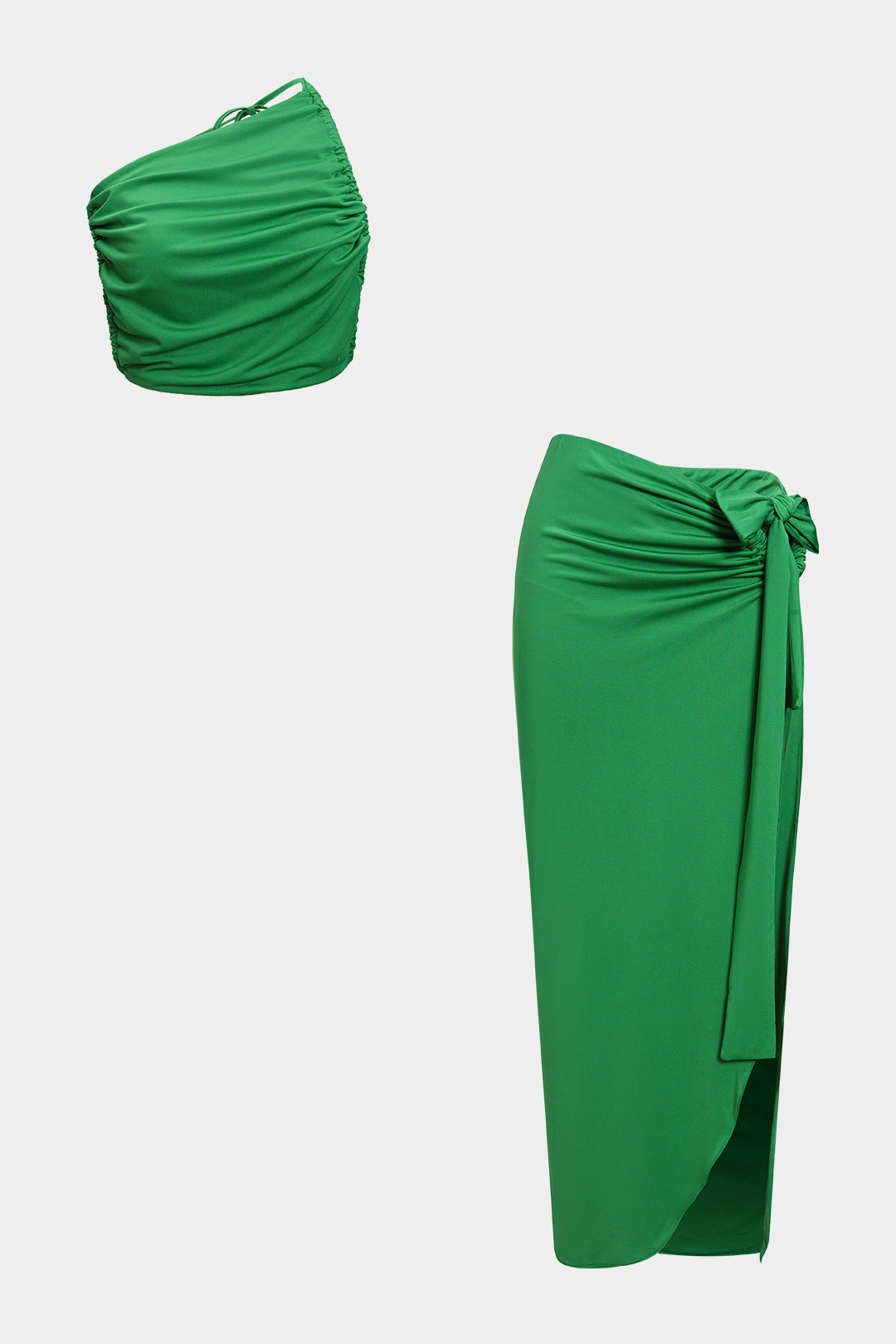 Asymmetric ruffle tank top and tie-up slit skirt set 