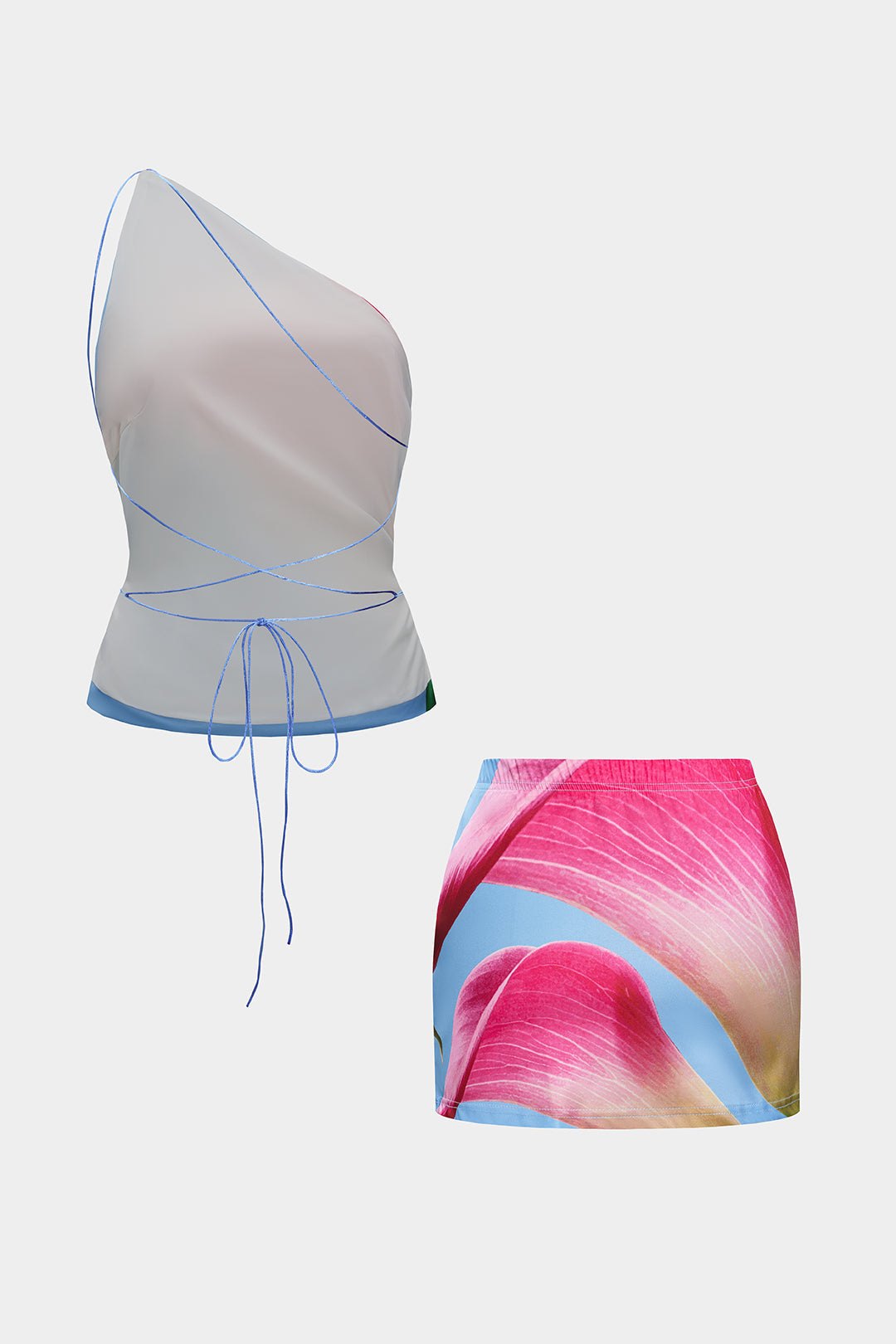 Abstract Print Backless Top and Skirt Set 