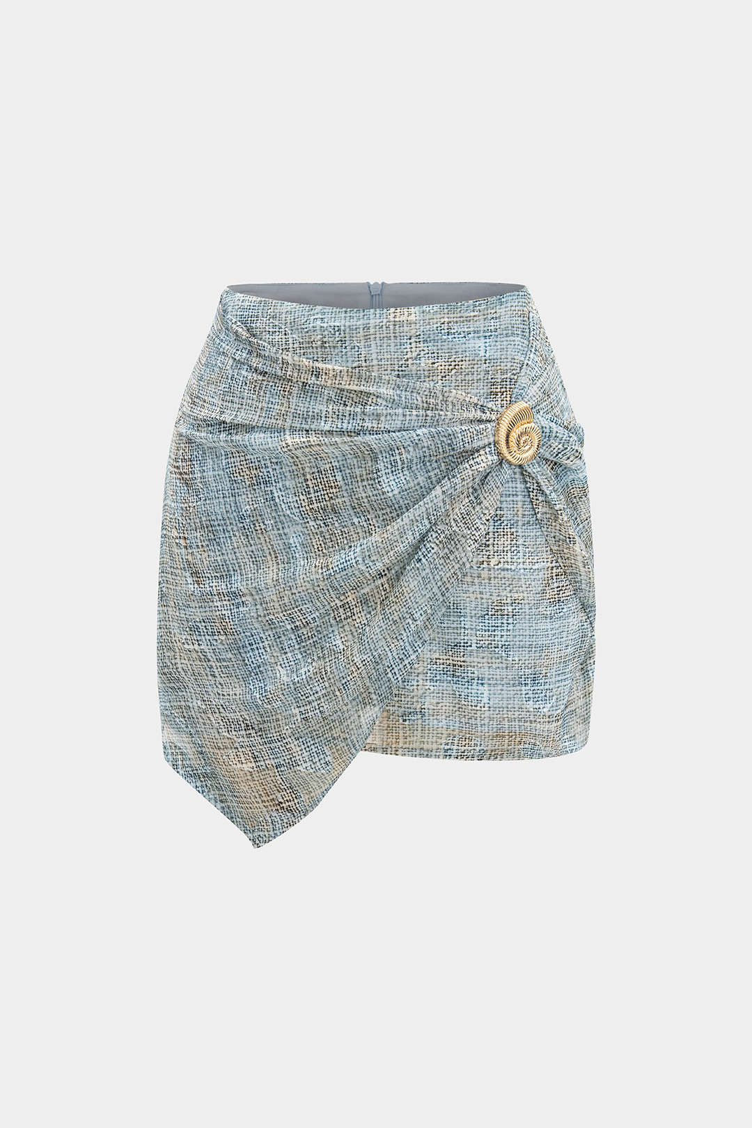 Abstract Pattern Chiffon Zipper Metallic Sea Shell Decor Ruched Skirt 