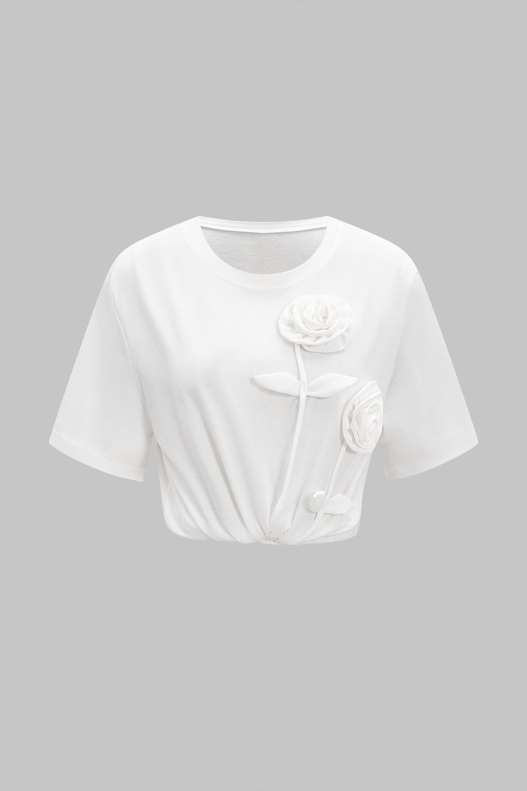 3D Floral Round Neck Short Sleeve T-Shirt 