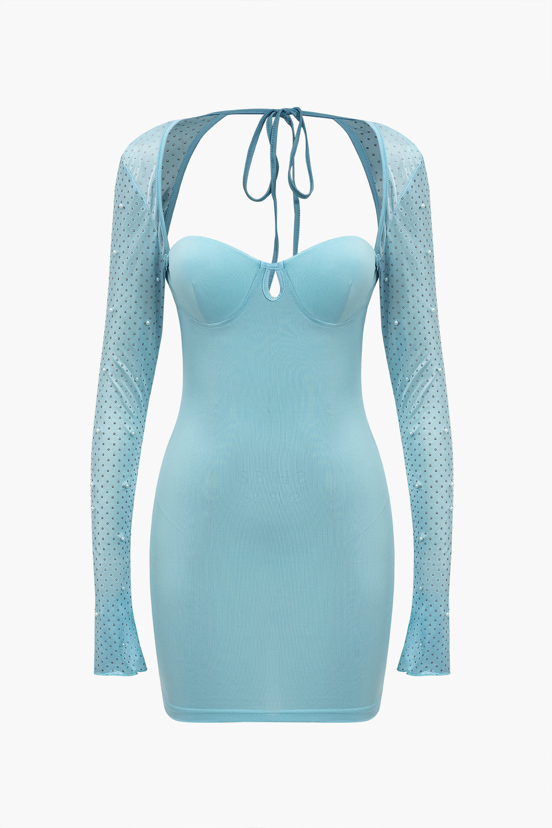 Backless vastgebonden parelmoer mini-jurk