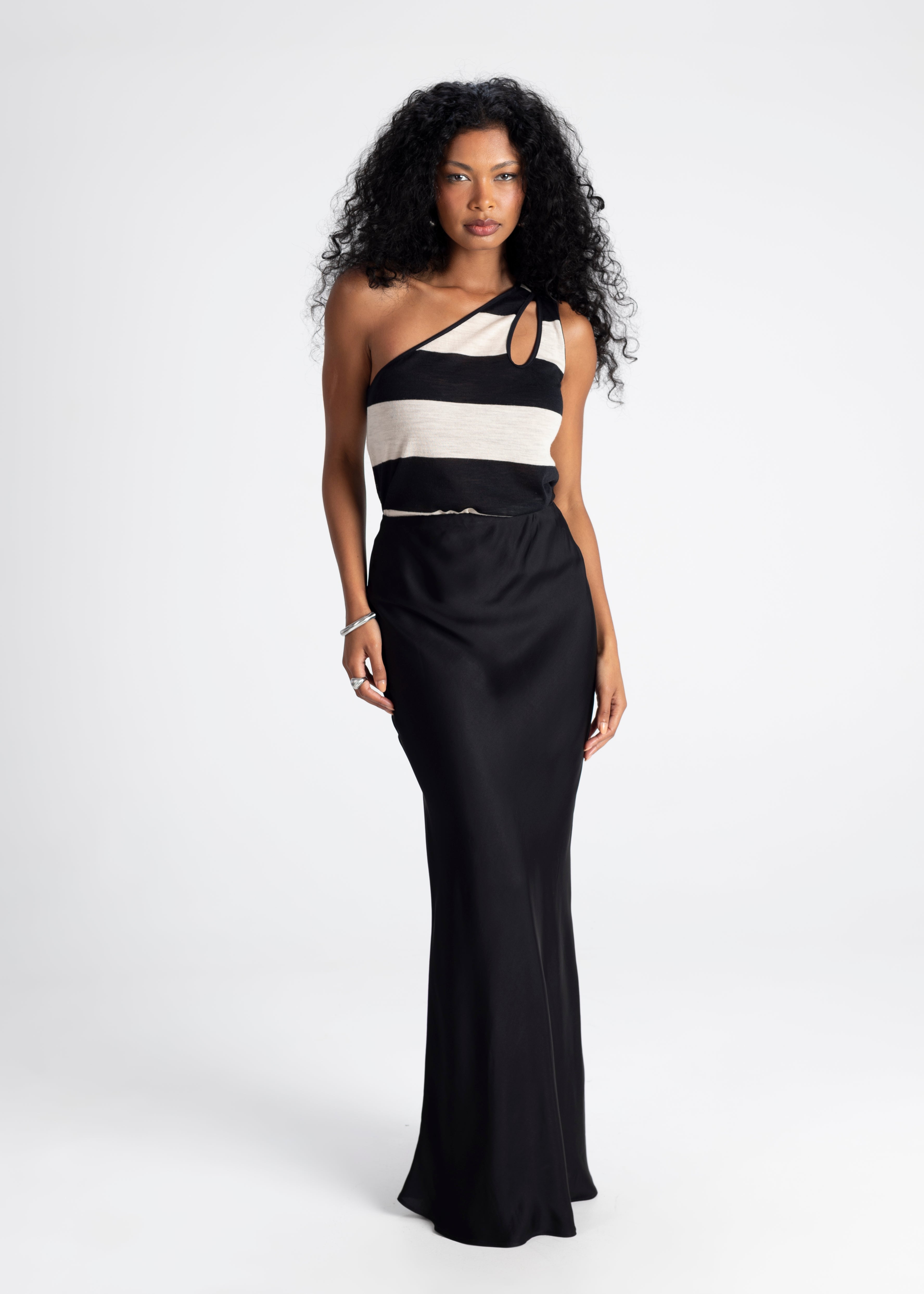 Halo Satin Maxi Skirt - Black 
