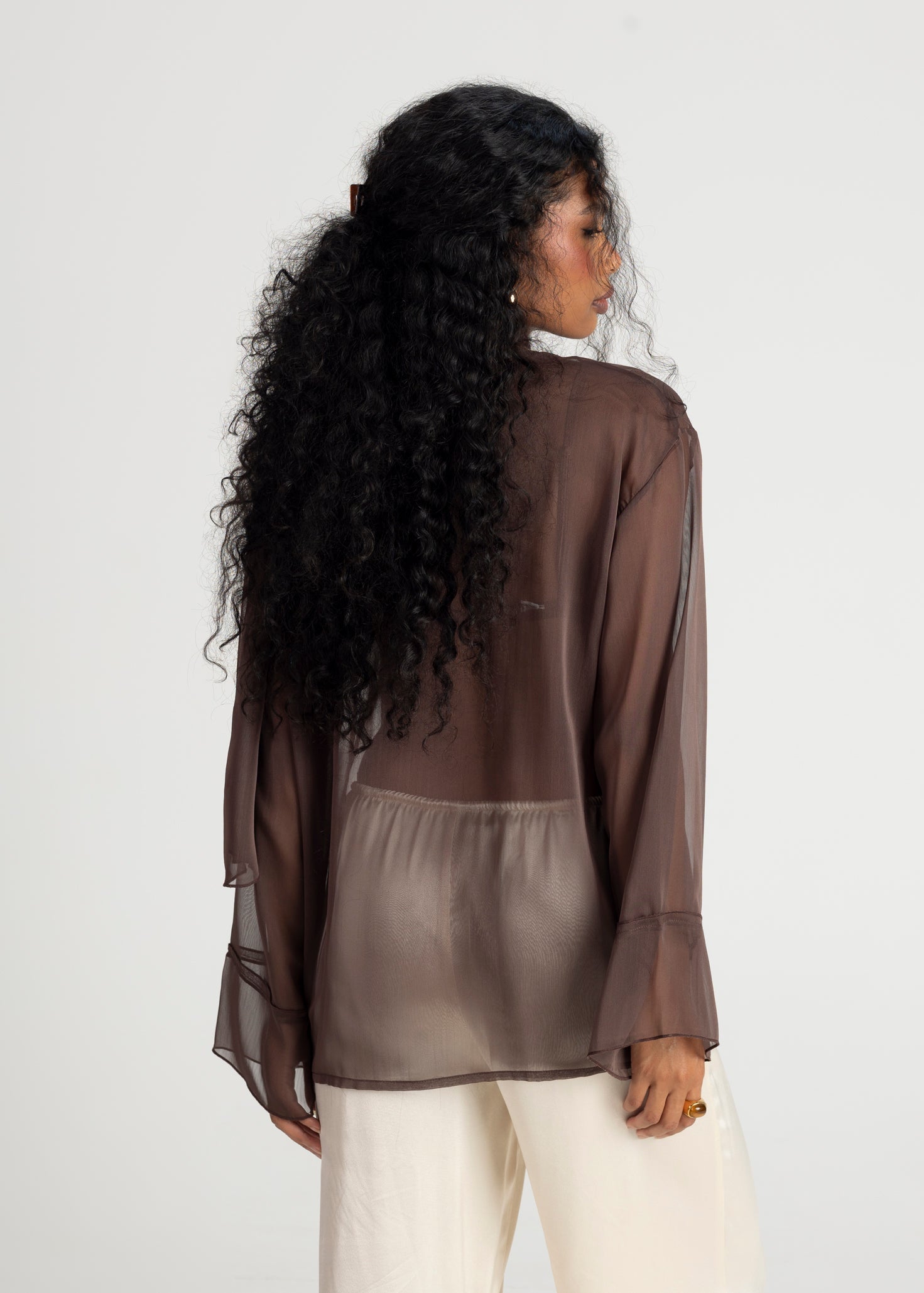 Haze Sheer Button-Up Blouse - Green 