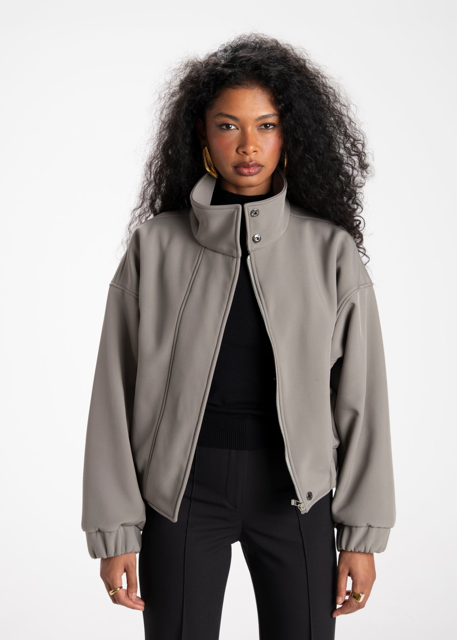 Arctic High Neck Oversized Bomber Jacket - Sage Green