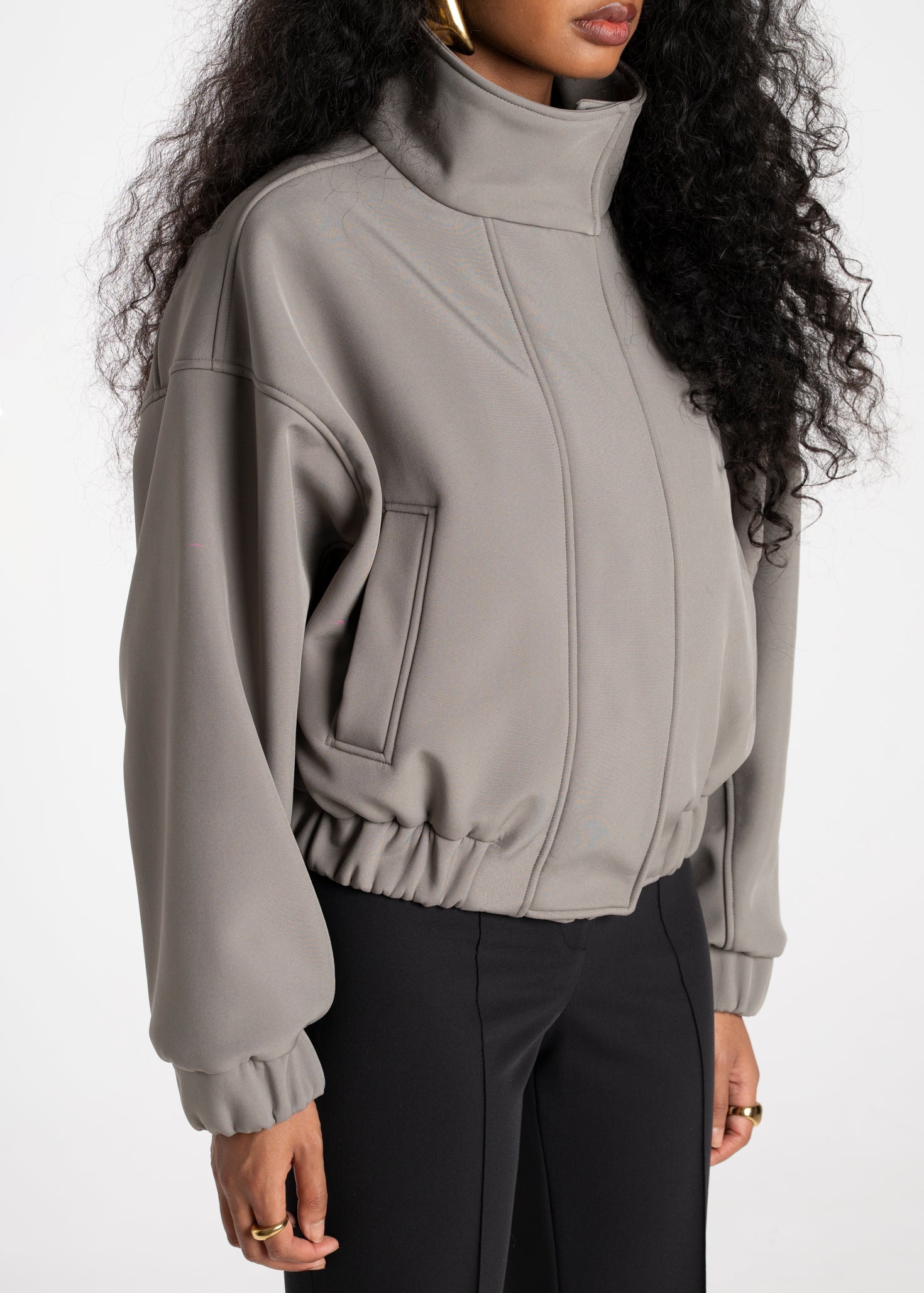 Arctic High Neck Oversized Bomber Jacket - Sage Green