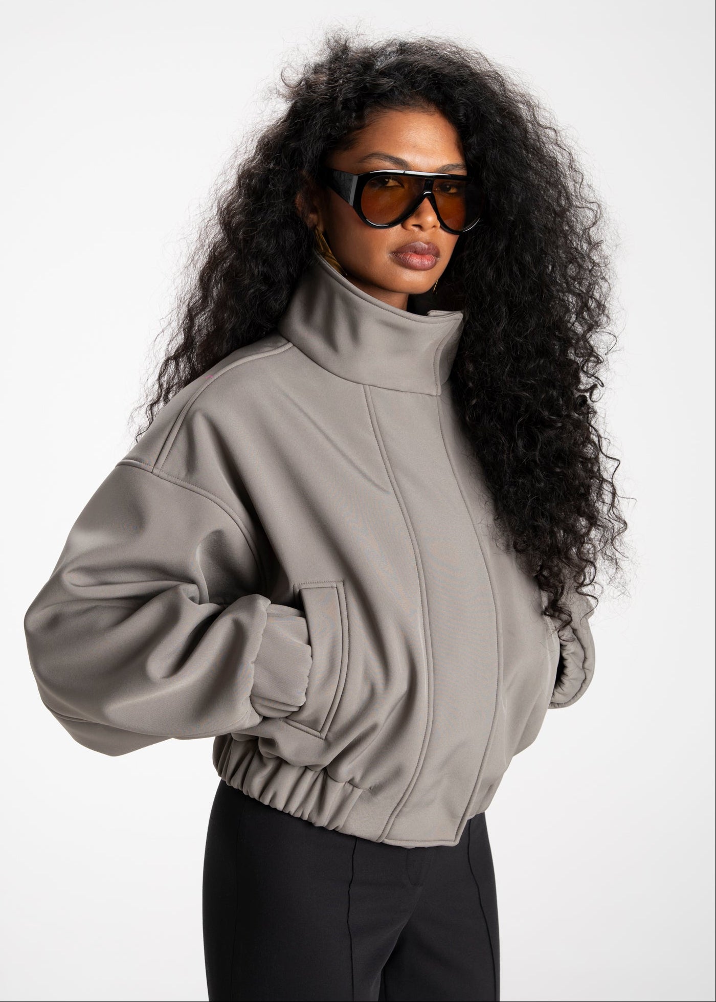 Arctic High Neck Oversized Bomber Jacket - Sage Green