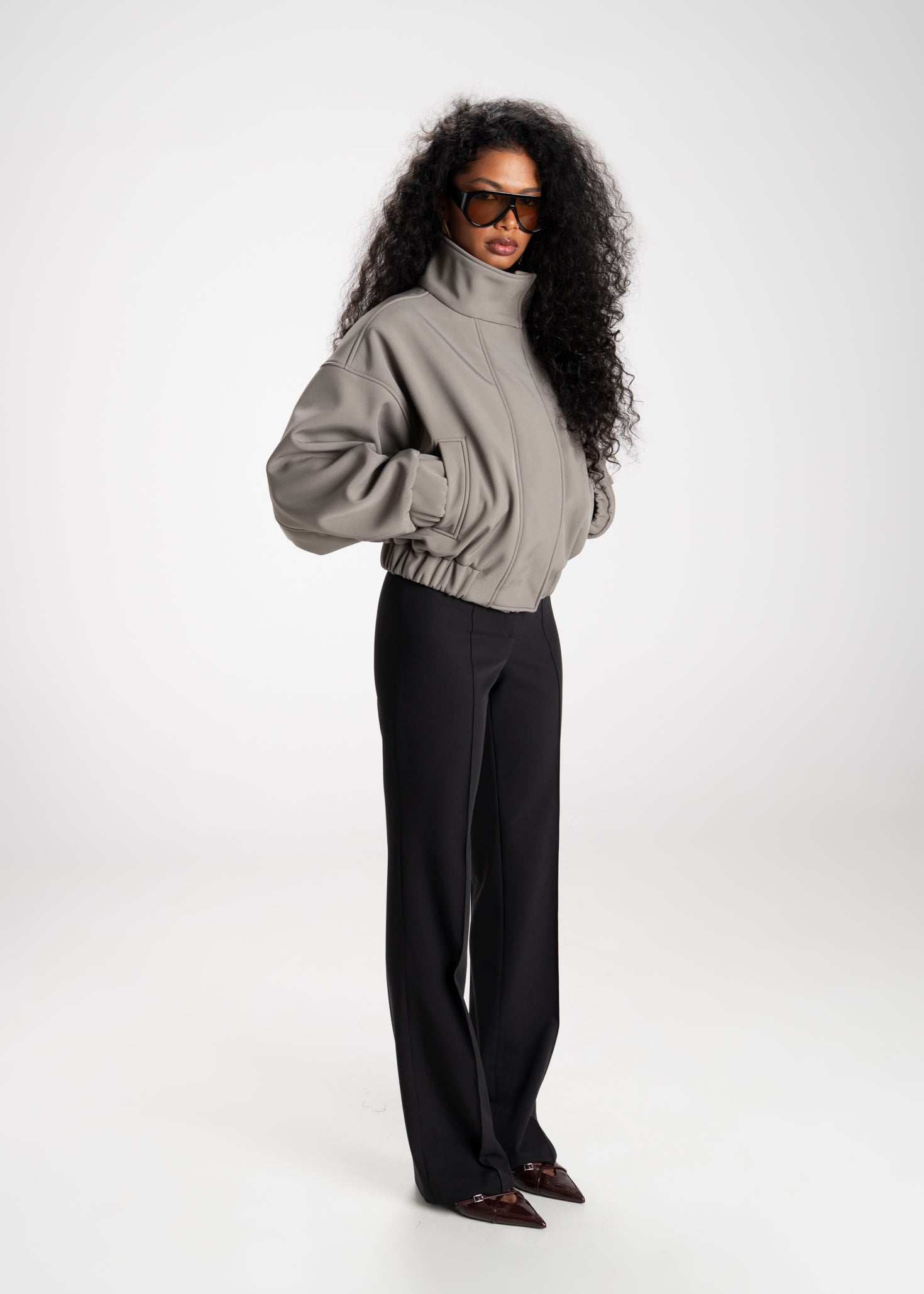 Arctic High Neck Oversized Bomber Jacket - Sage Green