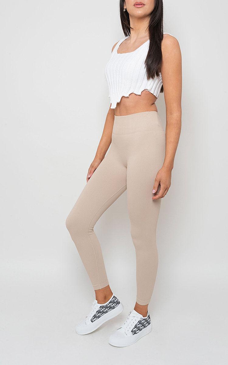 Women’s Lightweight Ribbed High-Waist Leggings – Sculpting Comfort Fit