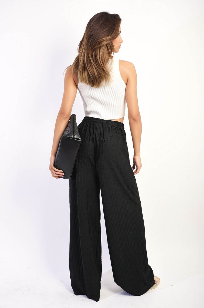 Clara Textured Wide Leg Drawstring Trousers – Effortless Style & Comfort